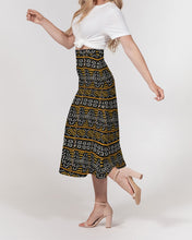 Load image into Gallery viewer, Black Yellow Bogolan African Print Women&#39;s A-Line Midi Skirt
