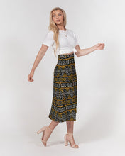 Load image into Gallery viewer, Black Yellow Bogolan African Print Women&#39;s A-Line Midi Skirt