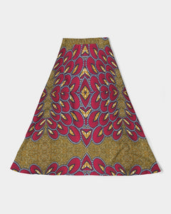 Red Gold African print Women's A-Line Midi Skirt