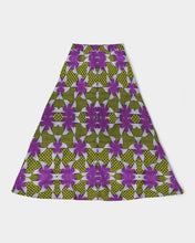 Load image into Gallery viewer, Yellow purple African Print Women&#39;s A-Line Midi Skirt