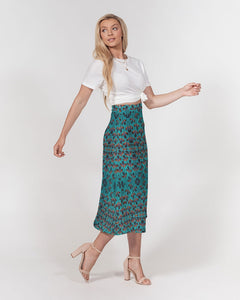 Teal Black African Print Women's A-Line Midi Skirt