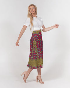 Red Gold African print Women's A-Line Midi Skirt