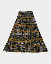 Load image into Gallery viewer, Black Yellow Bogolan African Print Women&#39;s A-Line Midi Skirt