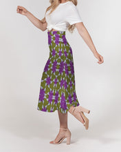 Load image into Gallery viewer, Yellow purple African Print Women&#39;s A-Line Midi Skirt