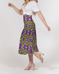 Yellow purple African Print Women's A-Line Midi Skirt