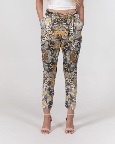 Black Gold African Print Women's Belted Tapered Pants YaYa+Rule