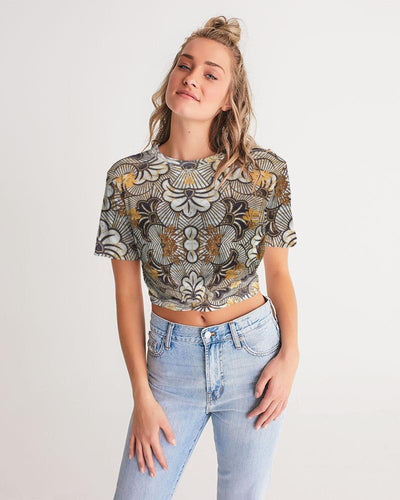 Black Gold African Print Women's Twist-Front Cropped Tee YaYa+Rule