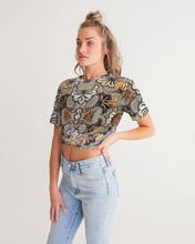 Load image into Gallery viewer, Black Gold African Print Women&#39;s Twist-Front Cropped Tee YaYa+Rule