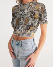 Load image into Gallery viewer, Black Gold African Print Women&#39;s Twist-Front Cropped Tee YaYa+Rule