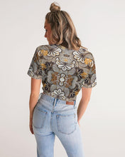 Load image into Gallery viewer, Black Gold African Print Women&#39;s Twist-Front Cropped Tee YaYa+Rule