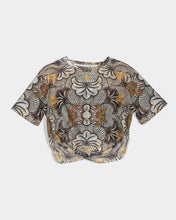 Load image into Gallery viewer, Black Gold African Print Women&#39;s Twist-Front Cropped Tee YaYa+Rule