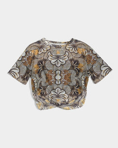 Black Gold African Print Women's Twist-Front Cropped Tee YaYa+Rule