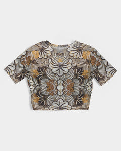 Black Gold African Print Women's Twist-Front Cropped Tee YaYa+Rule