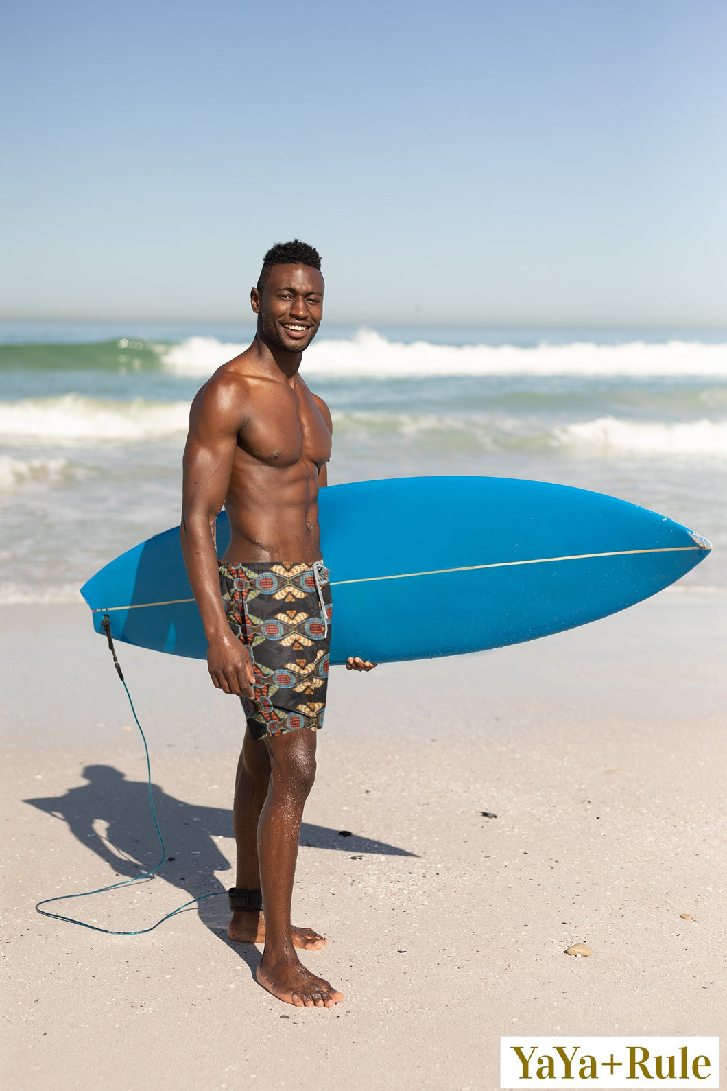 Black Multi Color African print Men's Swim Trunk YaYa+Rule
