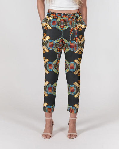 Black Multi Color African print Women's Belted Tapered Pants YaYa+Rule