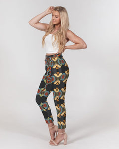 Black Multi Color African print Women's Belted Tapered Pants YaYa+Rule