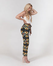 Load image into Gallery viewer, Black Multi Color African print Women&#39;s Belted Tapered Pants YaYa+Rule