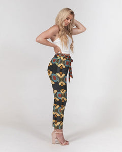 Black Multi Color African print Women's Belted Tapered Pants YaYa+Rule