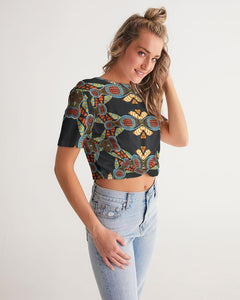 Black Multi Color African print Women's Twist-Front Cropped Tee YaYa+Rule
