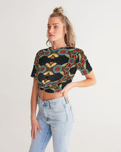 Load image into Gallery viewer, Black Multi Color African print Women&#39;s Twist-Front Cropped Tee YaYa+Rule