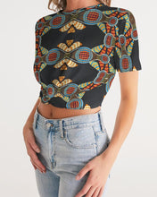 Load image into Gallery viewer, Black Multi Color African print Women&#39;s Twist-Front Cropped Tee YaYa+Rule