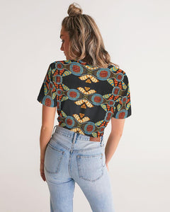 Black Multi Color African print Women's Twist-Front Cropped Tee YaYa+Rule