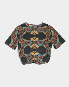 Black Multi Color African print Women's Twist-Front Cropped Tee YaYa+Rule
