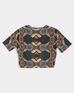 Black Multi Color African print Women's Twist-Front Cropped Tee YaYa+Rule