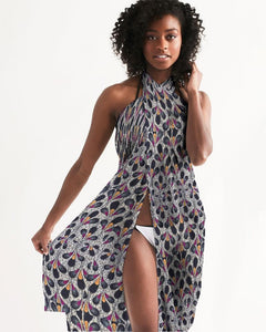 Black Purple Feather African Print Swim Cover Up YaYa+Rule