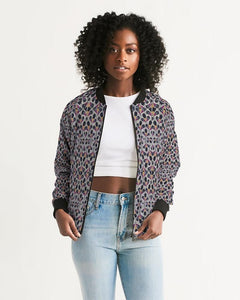 Black Purple Feather African Print Women's Bomber Jacket YaYa+Rule