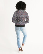 Load image into Gallery viewer, Black Purple Feather African Print Women&#39;s Bomber Jacket YaYa+Rule