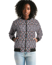 Load image into Gallery viewer, Black Purple Feather African Print Women&#39;s Bomber Jacket YaYa+Rule