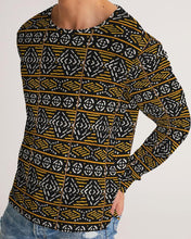 Load image into Gallery viewer, Black Yellow Bogolan African Print Men&#39;s Long Sleeve Tee YaYa+Rule