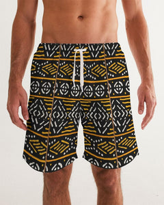 Black Yellow Bogolan African Print Men's Swim Trunk YaYa+Rule