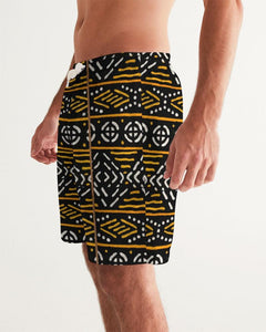 Black Yellow Bogolan African Print Men's Swim Trunk YaYa+Rule