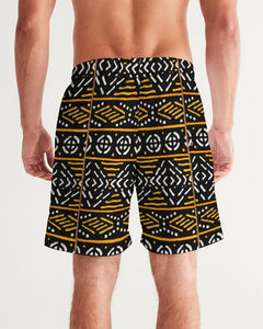 Black Yellow Bogolan African Print Men's Swim Trunk YaYa+Rule