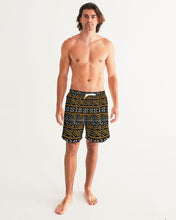 Load image into Gallery viewer, Black Yellow Bogolan African Print Men&#39;s Swim Trunk YaYa+Rule