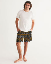 Load image into Gallery viewer, Black Yellow Bogolan African Print Men&#39;s Swim Trunk YaYa+Rule