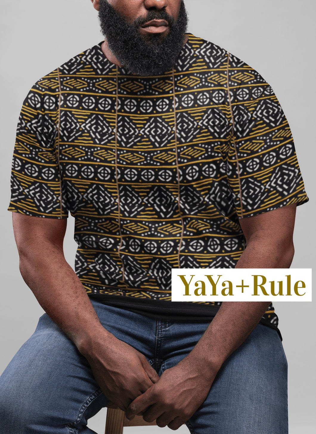 Black Yellow Bogolan African Print Men's T-shirt YaYa+Rule