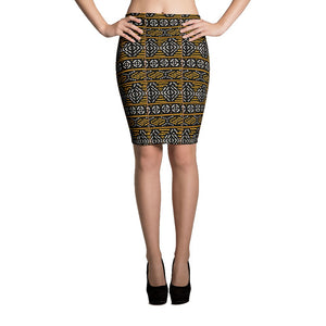 Black Yellow Bogolan African print Pencil Skirt YaYa+Rule