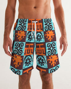 Blue-Orange-Adinkra-print Men's Swim Trunk YaYa+Rule