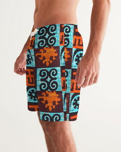 Blue-Orange-Adinkra-print Men's Swim Trunk YaYa+Rule