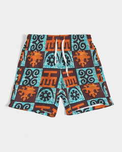 Blue-Orange-Adinkra-print Men's Swim Trunk YaYa+Rule