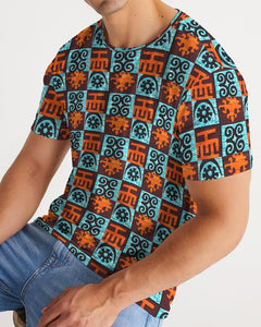 Blue-Orange-Adinkra-print Men's Tee YaYa+Rule