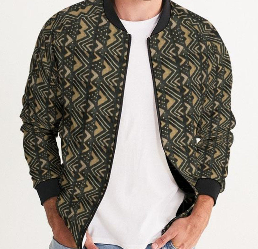 Brown Bogolan African Print Men's Bomber Jacket YaYa+Rule