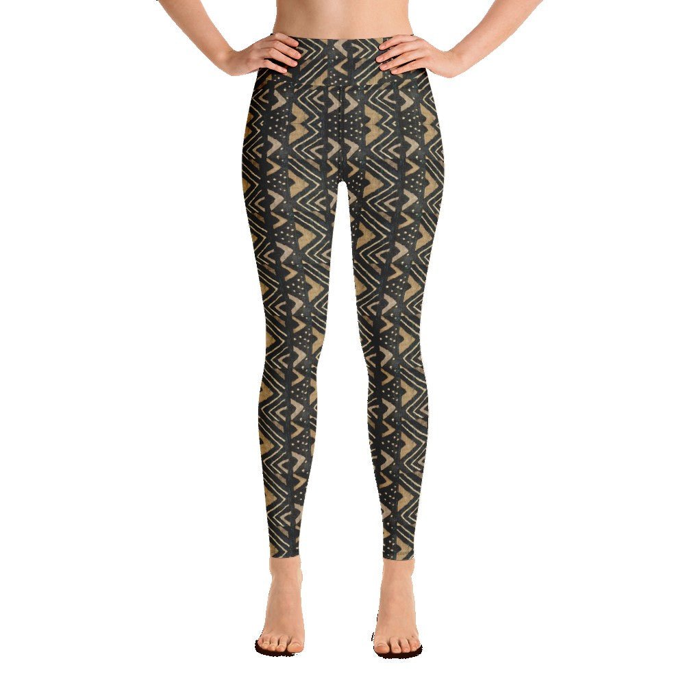 Brown Bogolan African Print Yoga Leggings YaYa+Rule