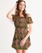 Load image into Gallery viewer, Green Brown Flower African print Women&#39;s Off-Shoulder Dress YaYa+Rule