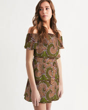 Load image into Gallery viewer, Green Brown Flower African print Women&#39;s Off-Shoulder Dress YaYa+Rule