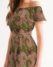 Load image into Gallery viewer, Green Brown Flower African print Women&#39;s Off-Shoulder Dress YaYa+Rule