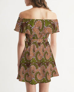 Green Brown Flower African print Women's Off-Shoulder Dress YaYa+Rule